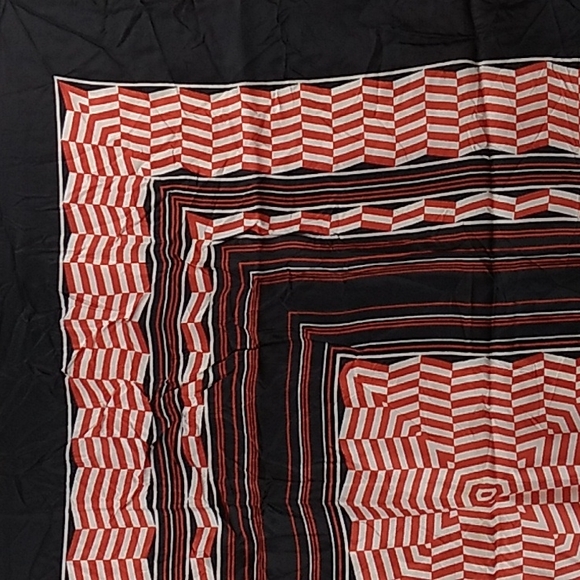 Francois Boucher Paris Black, Red & White 100% Acetate Hand Printed Scarf - Picture 3 of 8